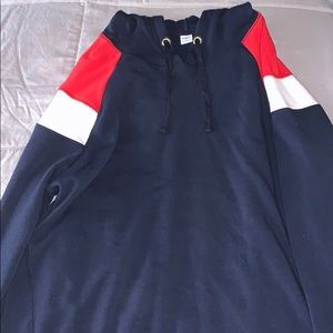 blue pullover with hood